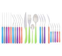 Premier Housewares Bright Design 24 Pc Multi Coloured Cutlery | Bold Design Cutlery Set for Kitchen | Stainless Steel Knives and Fork Set for Breakfast | Portable Cutlery Set