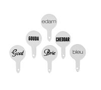 Orsina Bright Set Of Six Cheese Markers, Complete Set Cheese Labels For Cheese Board, Modern Design Cheese Tags in White Orsina White