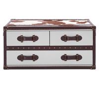 Orsina Brown And White Genuine Cowhide Coffee Table,rectangular Table With 3 Aluminium Plated Drawers,center Table