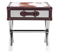 Orsina Brown And White Genuine Cowhide One Drawer Table,storage Table With Metal Crossed Legs,small End Table