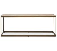 Orsina Brown Coffee Table, Oak Veneer Wooden Top With Brushed Brass Steel Frame, Sledge Base Coffee Table
