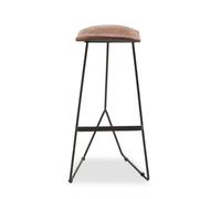 Orsina Brown Leather Bar Stool, Minimal Bar Stool With Footrest, Open Frame Kitchen Stool, Airy Metal Bar Stool