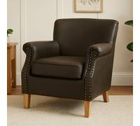 Orsina Brown Leather Effect Armchair, Easy To Clean Leather Armchair, Body Supportive High Back Accent Chair