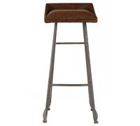 Orsina Brown Leather Effect Bar Stool, Counter Stool With Vintage Padded Seat, Pub Chair With Backrest & Footrest Orsina Brown