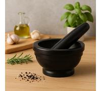 Orsina Brown Marble Mortar And Pestle, Durable Natural Stone Grinder For Kitchen Use
