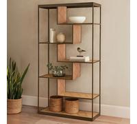 Orsina Brown Metal-Frame Bookshelf, Dark Oak Veneer 5-Shelf Ladder Unit, Industrial-Style Bookcase for Living Room Orsina Brown