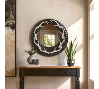 Orsina Brown & Nickel Finish Wall Mirror, Round Wall Mirror with Texture, Decorative Wall Mirror in Black Orsina Black