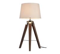 Orsina Brown Tripod Table Lamp With Cream Linen Shade, Tri-Leg Lighting Piece With Rustic Legs, Luxe Bedside Lamp