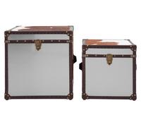 Orsina Brown & White Genuine Cowhide Storage Trunk Set,chest Boxes With Toggle Latches,trunk With Real Leather Trim