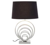 Orsina Brushed Chrome Sphere Table Lamp, Sculptural Circular Metal Base With Black Linen Shade, Table Light