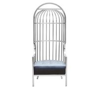 Orsina Brushed Silver Dome Cage Chair, Art Deco Silver Metal Frame With Dome Top Cage Design, Black Tufted Seat