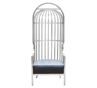 Orsina Brushed Silver Dome Cage Chair, Art-Deco Silver Metal Frame with Dome-Top Cage Design, Black Tufted Seat Orsina Silver