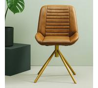 Orsina Buffalo Brown Genuine Leather Accent Chair, Channel Detailed Brown Leather Seat And Back, Modern Accent Chair