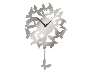 Orsina Butterflies Stainless Steel Wall Clock, Traditional Clock With Contrasting Hands, Silver Decorative Clock