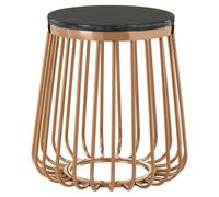 Orsina Cage Design Round Side Table, Rose Gold Stainless Steel Base With Black Faux Marble Top, End Table Orsina Gold