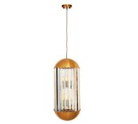 Orsina Capsule 6 Bulb Pendant Light, Metal Frame With Crystal Panels, Contemporary Minimalist Ceiling Light