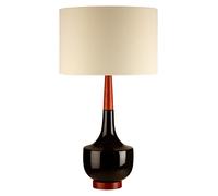 Orsina Ceramic & Wood Base Table Lamp With Cream Shade, Sculptural Lamp With Tapered Neck, Decorative Lighting in Black Orsina Black