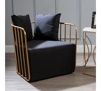 Orsina Chair With Black Fabric Seat , High-Quality Fabric Reading Chair, Gold Finish Accent Chair