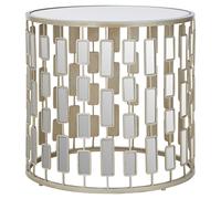 Orsina Champagne Silver Finished Small Side Table, Mirrored Glass Topped Round Table, Decorative Table, Coffee Table Orsina Silver