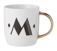 Orsina Chic Diamond Deco M Letter Monogram Mug, Bone China Travel Mug, Coffee Mug With Black Etched Letter Detail in Gold Orsina Gold