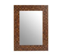 Orsina Chic Dimensional Squares Wall Mirror, Hand Painted Red Beech Wall Mirror, Textured Rectangle Frame Mirror in Brown Orsina Brown