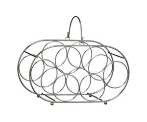 Orsina Chrome 6 Bottle Oval Wine Rack, Metal Wine Holder With Polished Chrome Finish, Compact Design