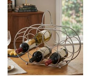 Orsina Chrome 6 Bottle Oval Wine Rack, Metal Wine Holder With Polished Chrome Finish, Compact Design in Silver Orsina Silver