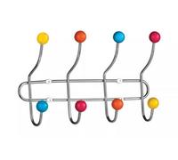 Orsina Chrome 8 Hook Hanger With Multi-Colour Plastic Balls, Wall Mounted Rack For Coats, Bags Or Accessories,
