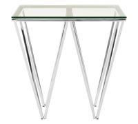 Orsina Chrome End Table with Triangular Base, Clear Tempered Glass Top Settee Side Table, Metal Design Side Table in Silver Orsina Silver