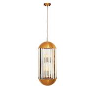Orsina Chrome Finish 6 Bulb Pendant Light, Capsule-Shaped Crystal Panel Ceiling Fixture, Reflective Modern Lighting in Brown Orsina Brown