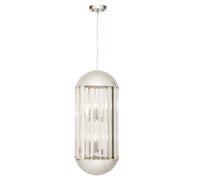 Orsina Chrome Finish 6 Bulb Pendant Light, Capsule-Shaped Crystal Panel Ceiling Fixture, Reflective Modern Lighting in Silver Orsina Silver