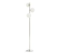 Orsina Chrome Floor Lamp With White Glass Shades, Sleek Metal Frame With Sturdy Base, Modern Floor Lighting