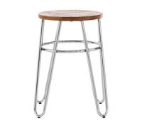 Chrome Metal and Elm Wood Round Stool, Small Hairpin Stool, Sturdy Stool for Lounge, Bedroom, Bar Stool Premier Housewares Brown One Size