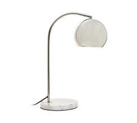 Orsina Chrome Table Lamp With White Marble Base, Arched Design With Metal Dome Shade, Chrome Finish Desk Light