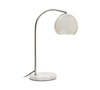 Orsina Chrome Table Lamp With White Marble Base, Arched Design With Metal Dome Shade, Chrome Finish Desk Light in Silver Orsina Silver