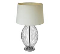 Orsina Chrome Wireframe Table Lamp With Linen Shade, Contemporary Curved Accent Lamp For Living Room