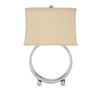 Orsina Circlet Table Lamp With Polished Silver Metal Base, Round Triple Circle Design, Fabric Drum Shade