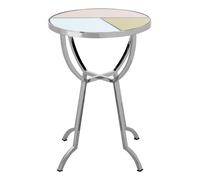 Orsina Circular Side Table, Decorative Table With Gold, Pink & Mirror Segments, Silver Finished Round Accent Table Orsina Multicolor