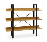 Premier Housewares Classic Design 3 Tier Light Yellow Shelf Unit With Beech Grain Wooden Shelves|Modern Gold Shelf Unit For Living Room|Sturdy Wall Shelving Unit For Books & Decor