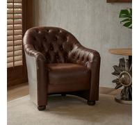 Orsina Classic Armchair With Buttoned Back,leather Upholstered Chair, Luxe Accent Chair With Black Walnut Orb Feet