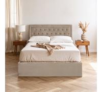 Orsina Classic Mink Velvet Double Ottoman Bed, Elegant Button Tufted Bedroom Bed, Ottoman Stud Detailed Bed