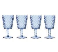 Orsina Classic Set Of 4 Blue Wine Glasses, Decorative Crystal Goblets For Red Wine, Embossed Glasses For Champagne