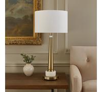 Orsina Classic Table Lamp With Antique Brass Tapered Stand, White Marble Base & Linen Shade, Elegant Iron Lighting in Gold Orsina Gold