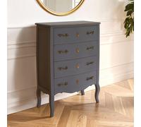 Orsina Classical 4 Drawer Dark Grey Chest, Bayur Wood Accent Cabinet with Brass Baroque Handles, Storage Drawer Unit Orsina Grey