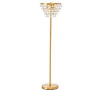 Orsina Clear Crystal Floor Lamp With Gold Metal Base, Elegant Crystal Bead Standing Lamp For Living Room