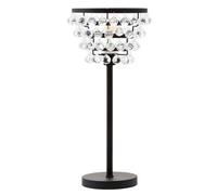 Orsina Clear Crystal Table Lamp With Black Metal Frame, Elegant Crystal Beaded Table Lamp For Living Room