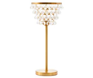 Orsina Clear Crystal Table Lamp With Black Metal Frame, Elegant Crystal Beaded Table Lamp For Living Room in Gold Orsina Gold