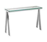 Orsina Clear Glass Console Table, Silver Finished Center Table With Stainless Steel Frame, Modern Hallway Table Orsina Clear
