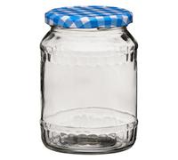 Orsina Clear Glass Jar With Blue Gingham Lid 630Ml, Durable Airtight Storage Container For Kitchen