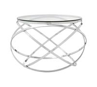 Orsina Clear Glass Side Table, Polished Circular Settee Side Table, Luxe Silver Bedside Table With Overlapping Hoops Orsina Silver